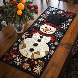 Snowman with Red Scarf on Snowflakes Table Runner - Made to Order TABLE928