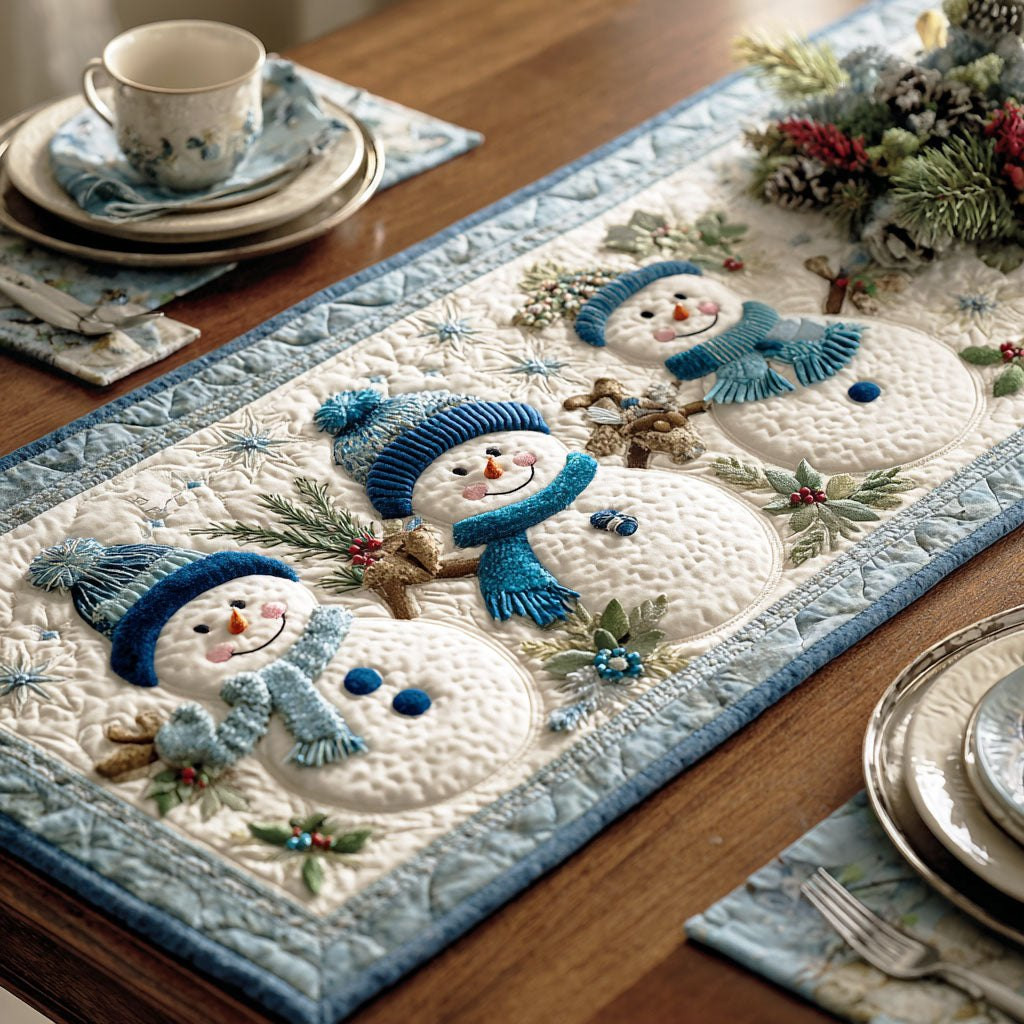 Silent Snowman Blue Table Runner - Made to Order TABLE928