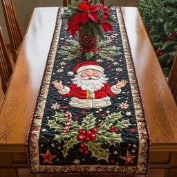 Santa Face with Holly and Berries Table Runner - Made to Order TABLE928
