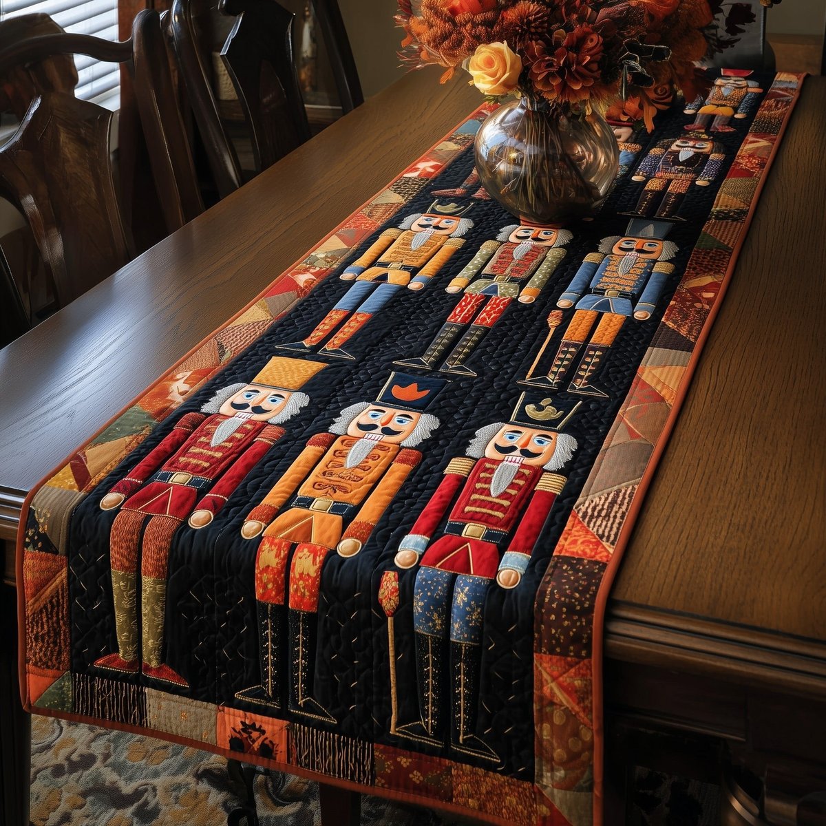 Orange Nutcrackers on Black Table Runner - Made to Order TABLE928
