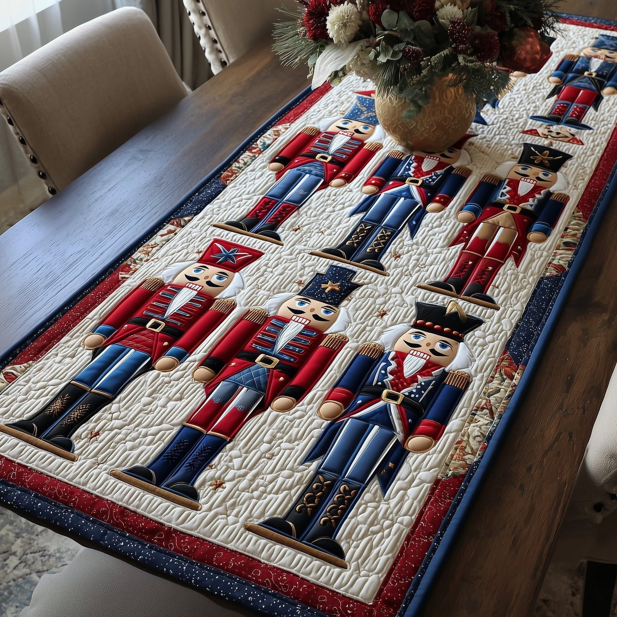 Red and Blue Nutcrackers on White Table Runner - Made to Order TABLE928