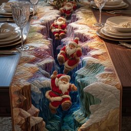 Santa Climbing Icy Blue Slope Table Runner - Made to Order TABLE928