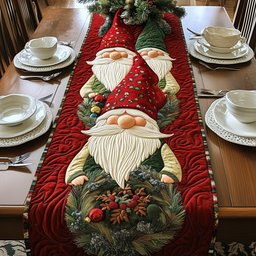 Red Hatted Gnome with Long Beard Table Runner - Made to Order TABLE928