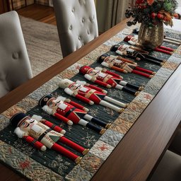 Red Nutcrackers on Green Panel Table Runner - Made to Order TABLE928