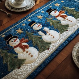 Snowmen with Top Hats on Blue Table Runner - Made to Order TABLE928