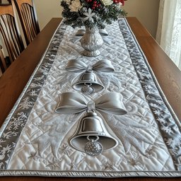 Silver Bells on White Quilting Table Runner - Made to Order TABLE928