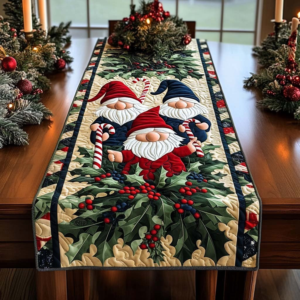 Santa Gnomes with Candy Canes Table Runner - Made to Order TABLE928