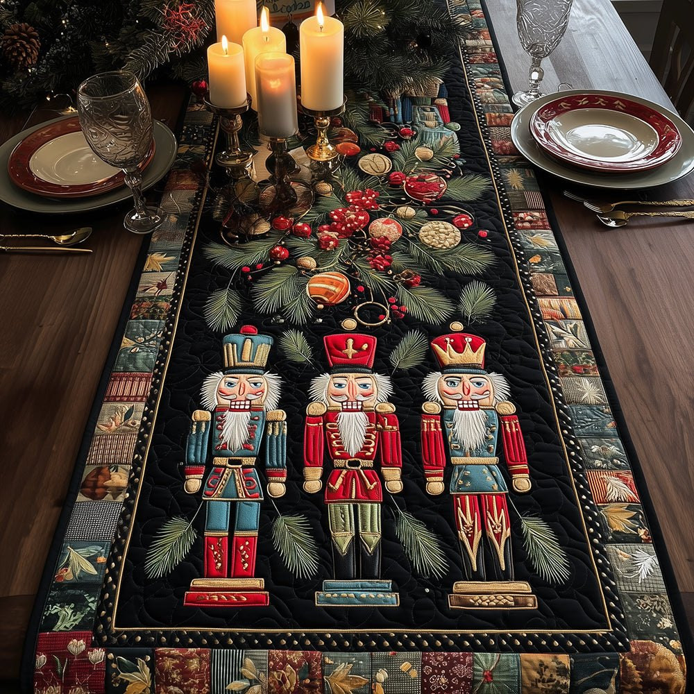 Nutcrackers on Black with Holly Table Runner - Made to Order TABLE928