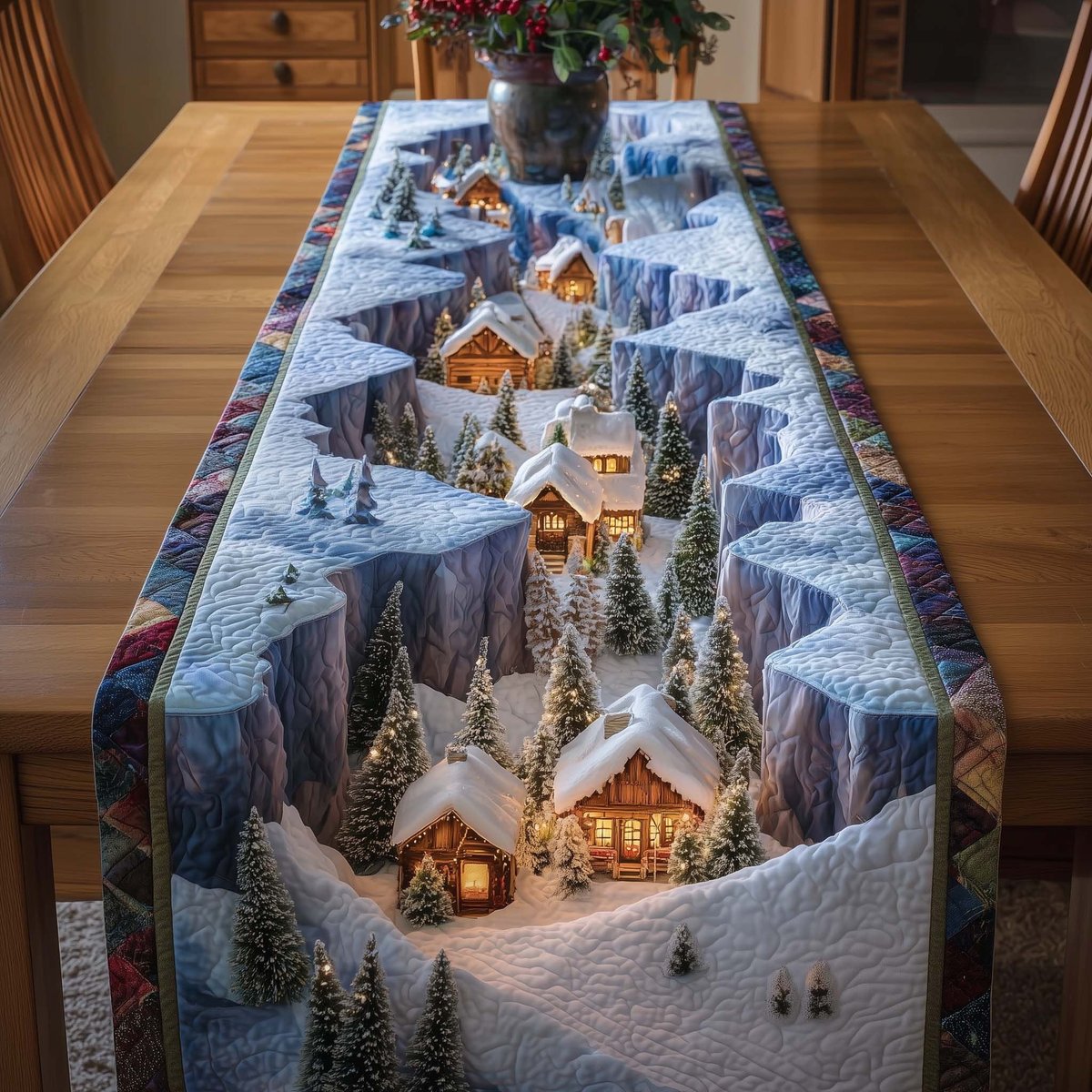 Snow Covered Village in the Valley Table Runner - Made to Order TABLE928