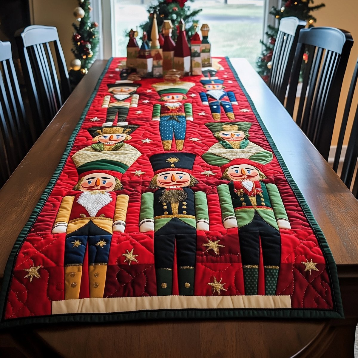 Large Nutcrackers on Red Panel Table Runner - Made to Order TABLE928