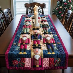 Nutcrackers with Poinsettia Corners Table Runner - Made to Order TABLE928