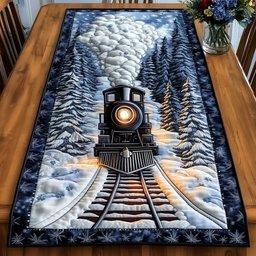 Locomotive Facing Down Snowy Tracks Table Runner - Made to Order TABLE928
