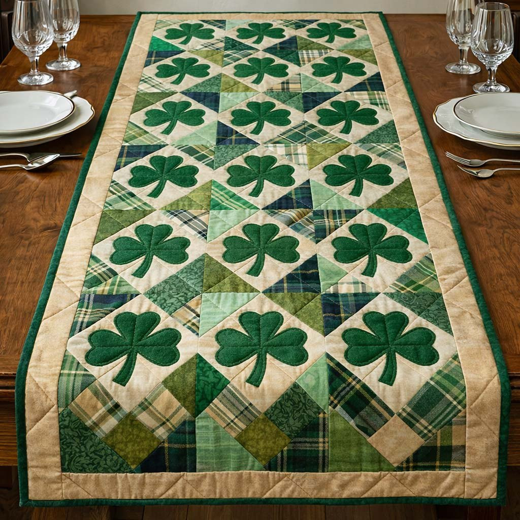 Shamrocks on Green Plaid Patchwork Table Runner - Made to Order TABLE928