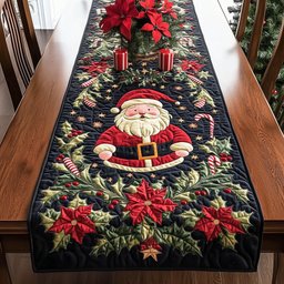 Santa with Poinsettias and Candy Canes Table Runner - Made to Order TABLE928