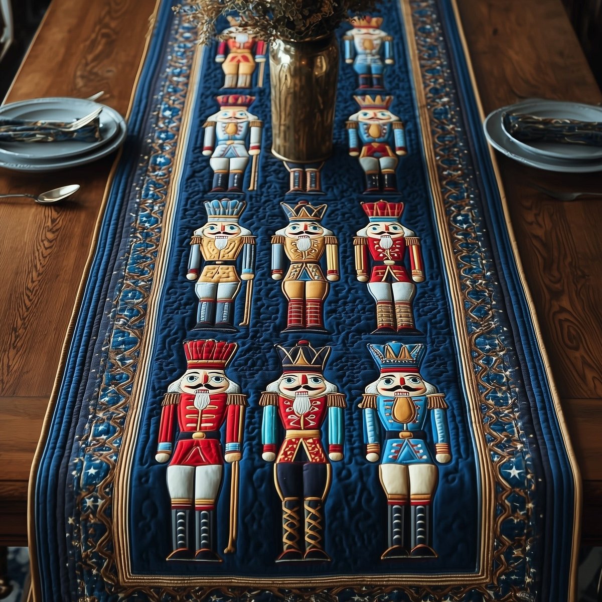 Nutcrackers on Blue Quilting Table Runner - Made to Order TABLE928