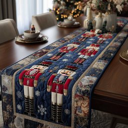 Nutcrackers on Blue with Snowflakes Table Runner - Made to Order TABLE928