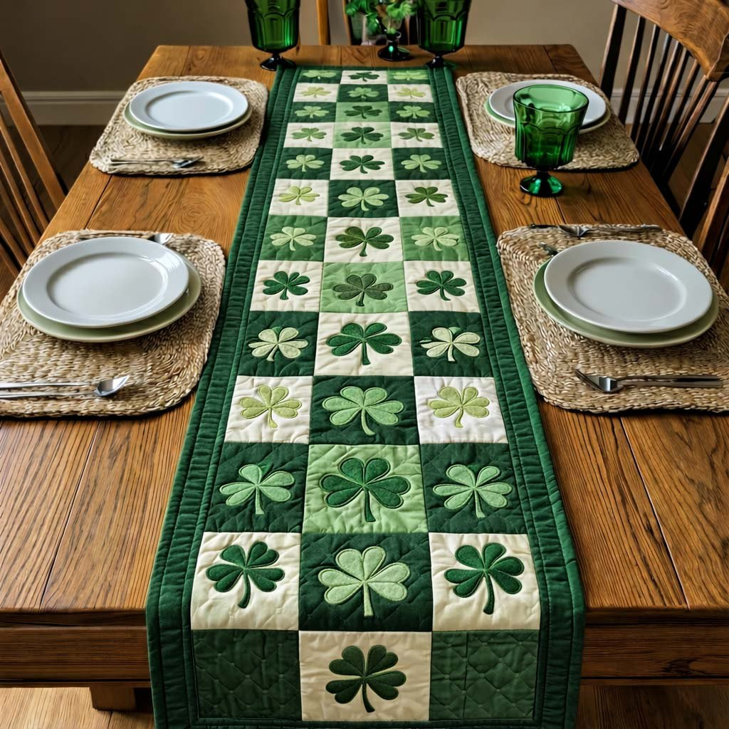 Shamrock Checkerboard in Two Greens Table Runner - Made to Order TABLE928