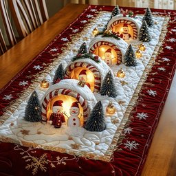 Snowmen Under Glowing Arches Table Runner - Made to Order TABLE928