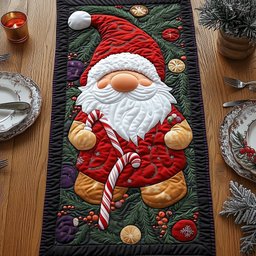 Santa Gnome Holding Candy Cane Table Runner - Made to Order TABLE928
