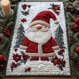 Santa with Trees and Poinsettias Table Runner - Made to Order TABLE928
