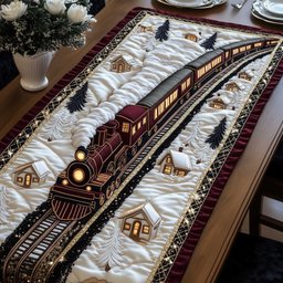 Red Train Through Snowy Hills Table Runner - Made to Order TABLE928