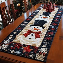 Smiling Snowman with Red Bow Tie Table Runner - Made to Order TABLE928