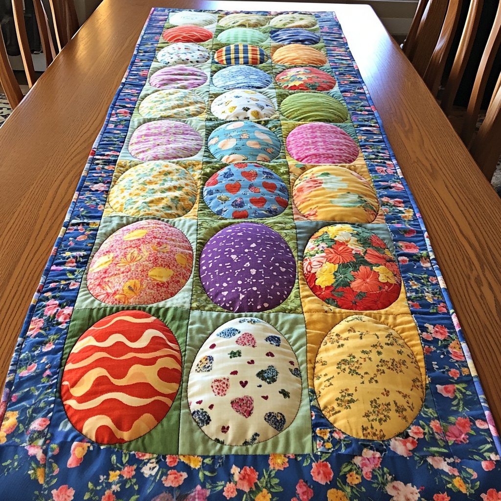 Patterned Eggs in Blue Blocks Table Runner - Made to Order TABLE928