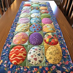 Patterned Eggs in Blue Blocks Table Runner - Made to Order TABLE928