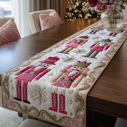 Pink Nutcrackers on Cream Quilting Table Runner - Made to Order TABLE928