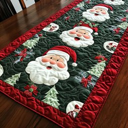 Santa Faces on Green Panel Table Runner - Made to Order TABLE928