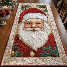 Smiling Santa on Cream Panel Table Runner - Made to Order TABLE928