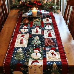 Snowmen and Trees Patchwork Blocks Table Runner - Made to Order TABLE928