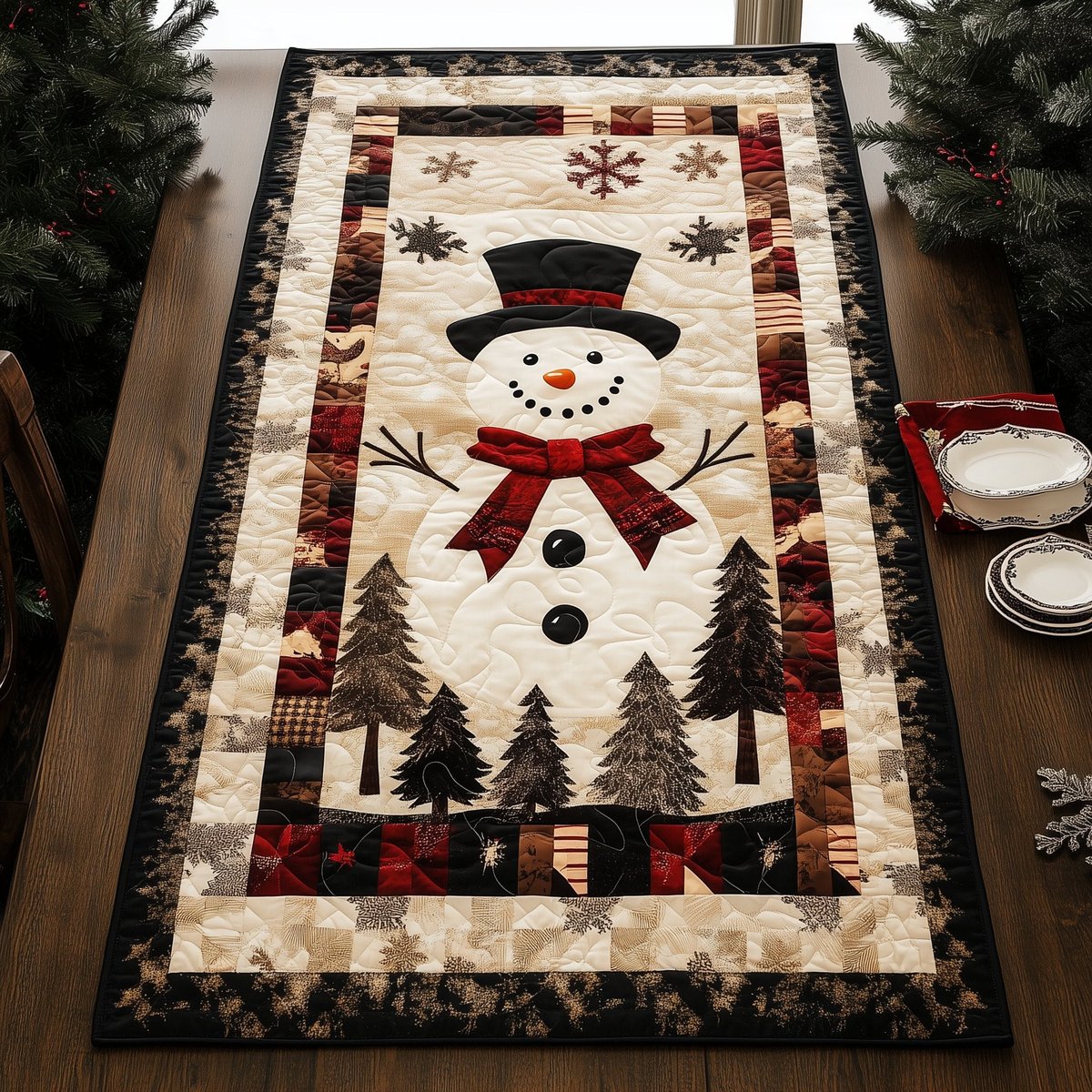 Snowman with Red Checked Scarf Table Runner - Made to Order TABLE928