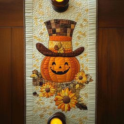 Pumpkin Scarecrow with Sunflowers Table Runner - Made to Order TABLE928