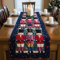 Nutcracker Trio on Pink Patchwork Table Runner - Made to Order TABLE928