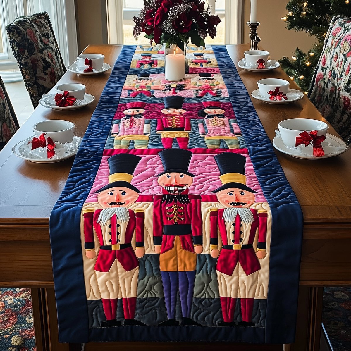 Nutcrackers in Pink and Blue Uniforms Table Runner - Made to Order TABLE928