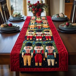 Rows of Nutcrackers on Red Table Runner - Made to Order TABLE928