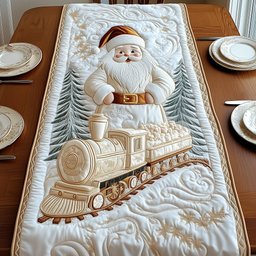 Santa Above a Quilted Train Table Runner - Made to Order TABLE928