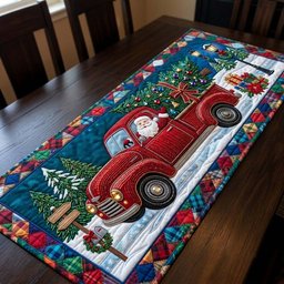 Santa Red Truck Journey Table Runner - Made to Order TABLE928