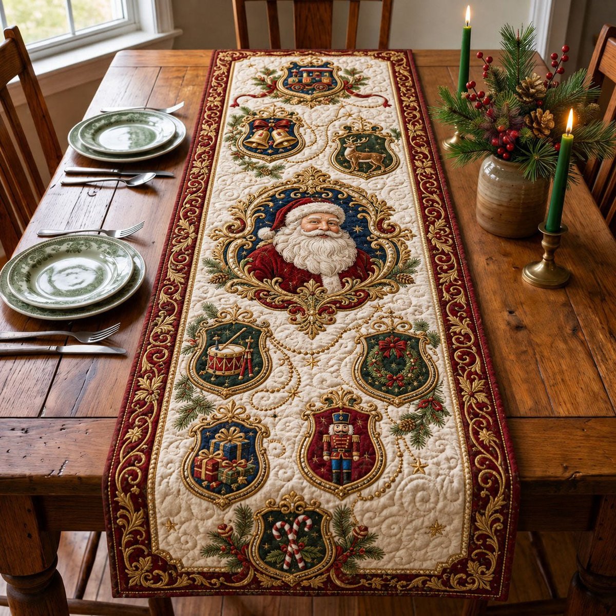 Santa Heritage Medallions Table Runner - Made to Order TABLE928