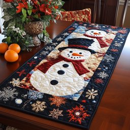 Snowman with Red Scarf and Snowflake Border Table Runner - Made to Order TABLE928