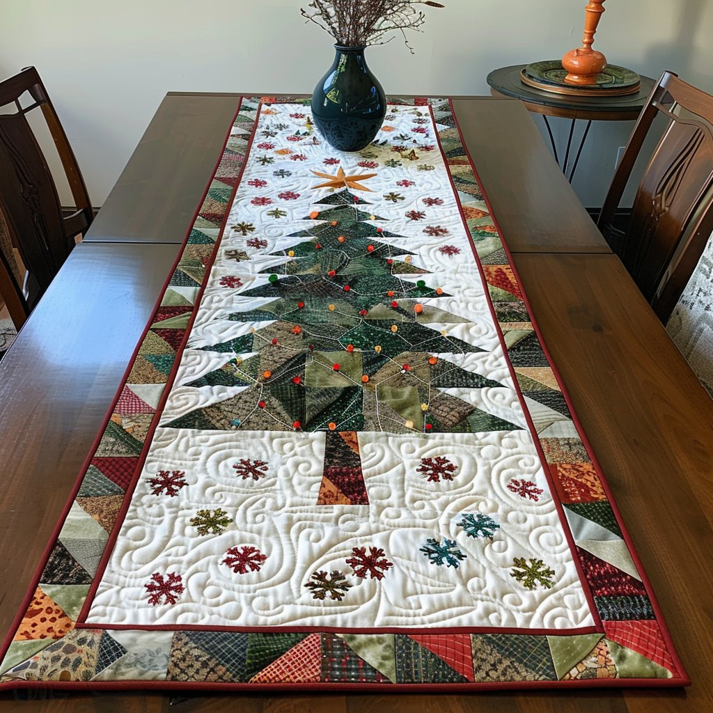 Patchwork Tree with Scattered Berries Table Runner - Made to Order TABLE928
