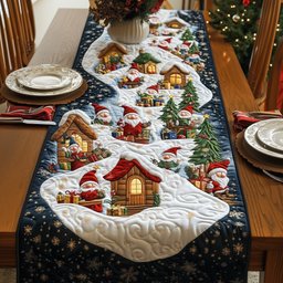 Snowy Village Under Starry Navy Sky Table Runner - Made to Order TABLE928