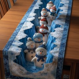 Snowmen with Red Hats on Ice Table Runner - Made to Order TABLE928