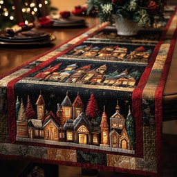Night Village with Lit Windows Table Runner - Made to Order TABLE928