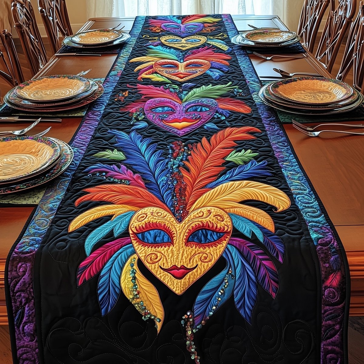 Purple Feather Masquerade Mask Table Runner - Made to Order TABLE928