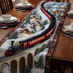 Red Train on Stone Arch Bridge Table Runner - Made to Order TABLE928