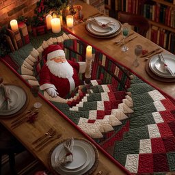 Santa with Green Chevron Border Table Runner - Made to Order TABLE928