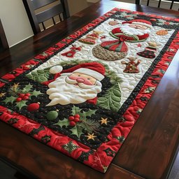 Santa Face in Holly Wreath Table Runner - Made to Order TABLE928