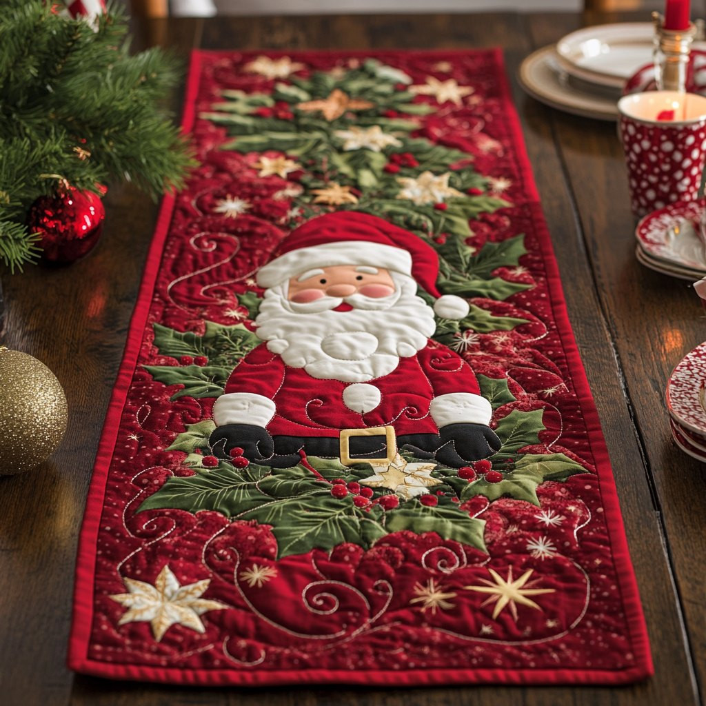 Santa on Red Quilted Panel Table Runner - Made to Order TABLE928